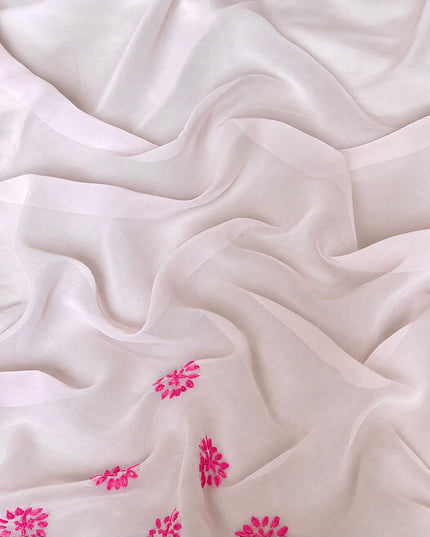 Georgette Saree With All over Kantha Work and Lace Border - Pink