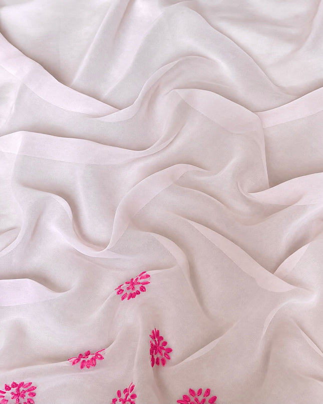 Georgette Saree With All over Kantha Work and Lace Border - Pink