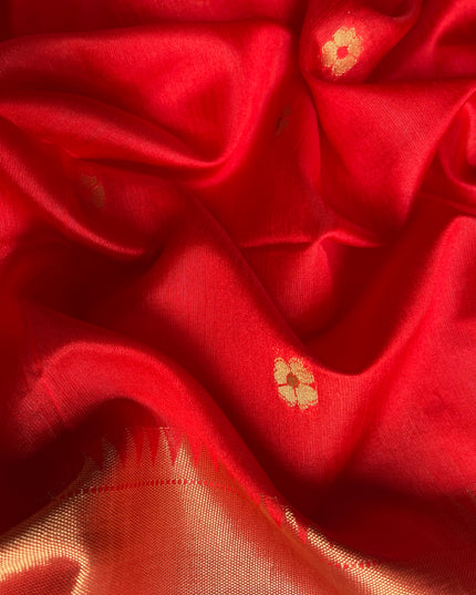 Chanderi  Saree with All over Golden Butties and muniya Border - Red