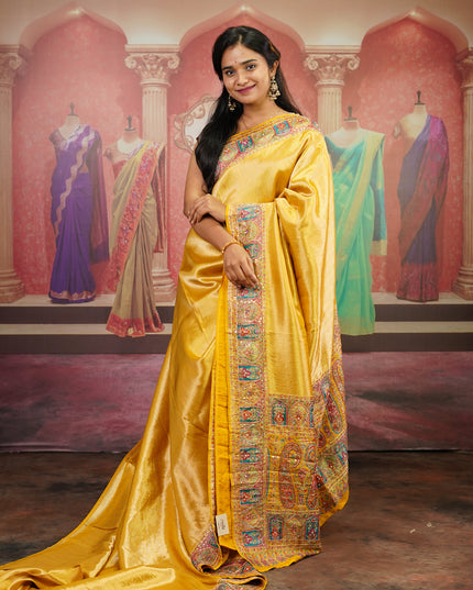 Tissue Banaras Saree Pashmina  Border - Mustard Yellow