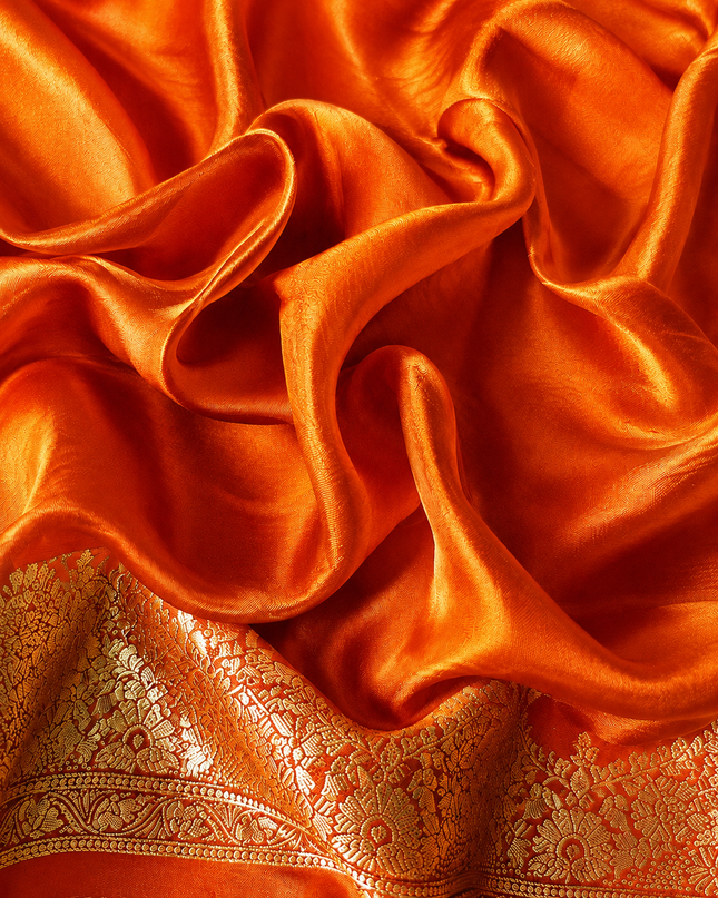 Banaras Crepe Saree With Shibori and Meenakari Weaving Golden Zari Border - Orange