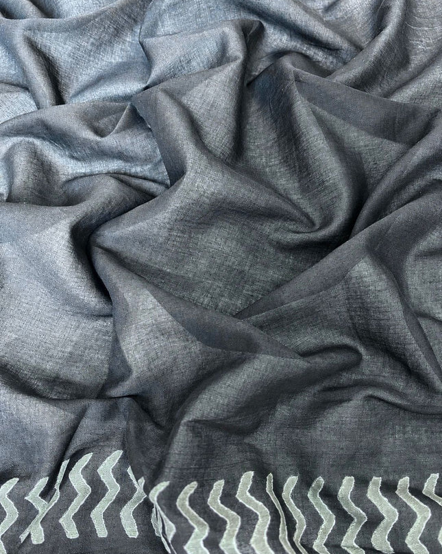 Mul Cotton Saree with Floral Print - Black