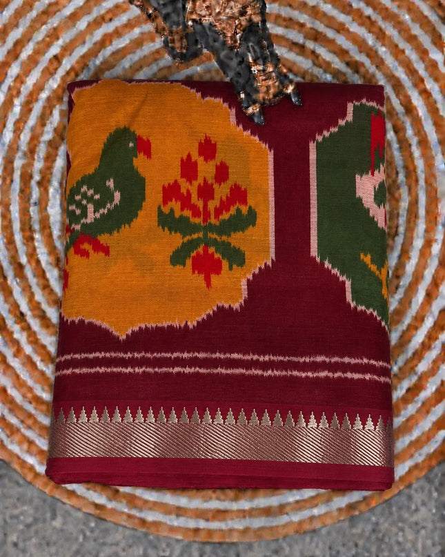 Mangalagiri saree with Potola Print and contrasting border -  Maroon