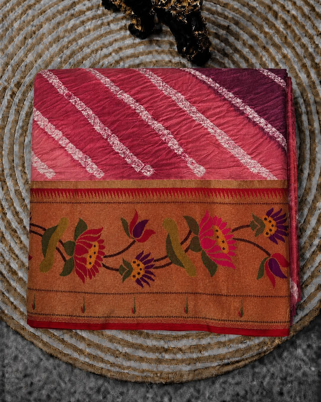 Bhandni Saree with Paithani Saree Border - Light Pink