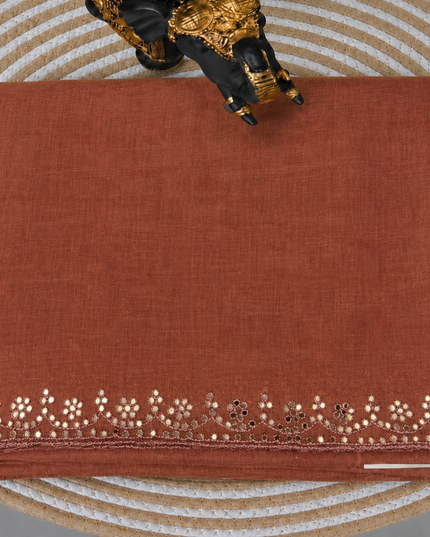 Tissue Linen Saree with Mirror Work Border- Peach