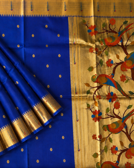 Chanderi  Saree with All over Golden Butties and muniya Border - Royal Blue