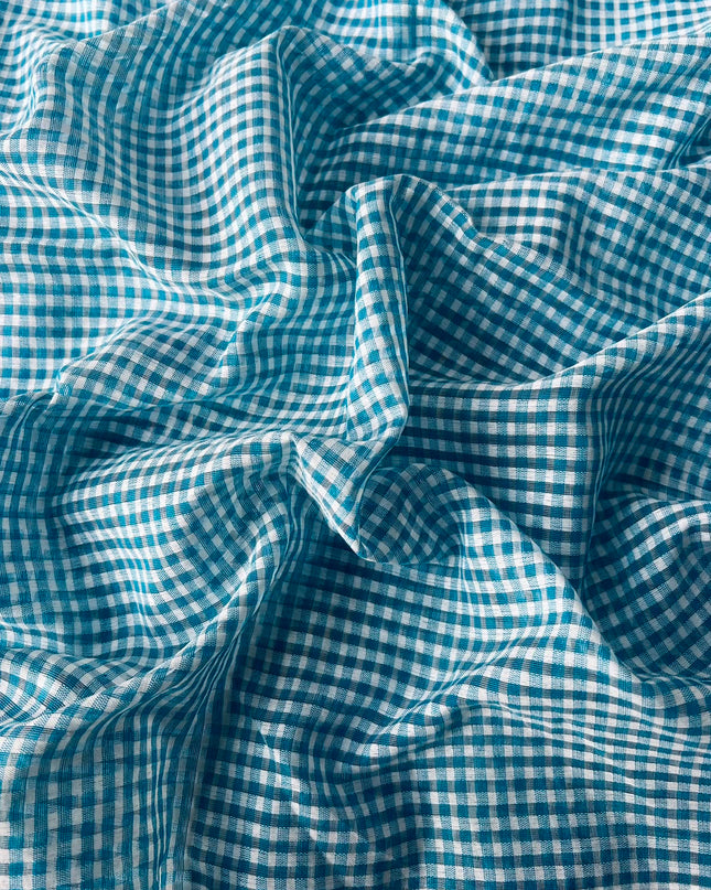 Cotton Saree With Checks Design and Contrast Border - Sky Blue