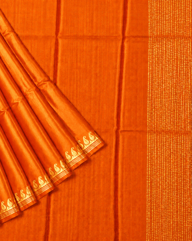 Crepe Saree with Golden Zari contrast Border -Orange