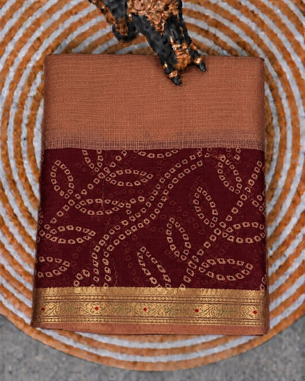 Pure Silk Kota Saree With Bhandni Print and Small Kanchi Border - Brown