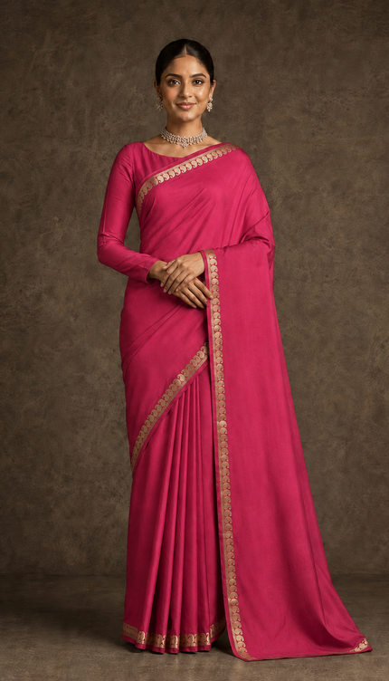mysore silk sarees with golden zari mango design  Border - Rani pink