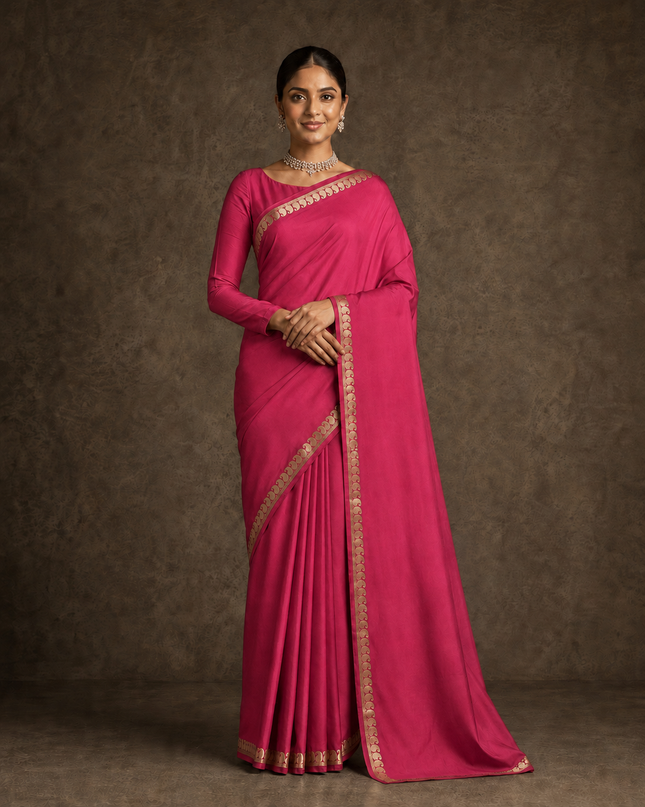 mysore silk sarees with golden zari mango design  Border - Rani pink