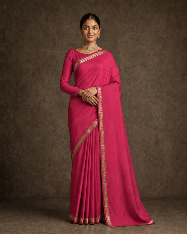 mysore silk sarees with golden zari mango design  Border - Rani pink