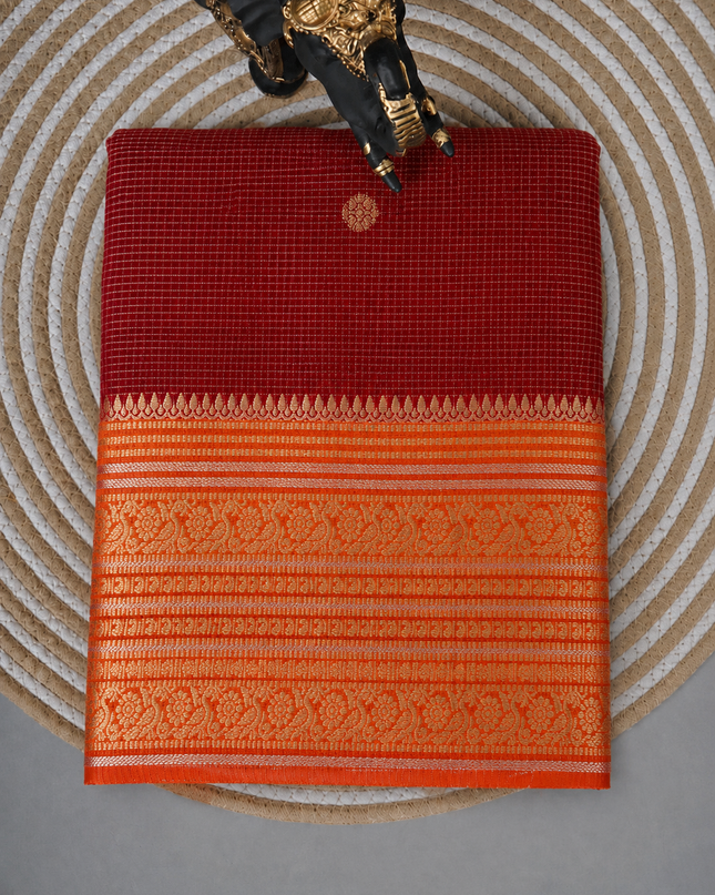 Green Silk Saree With Golden Zari Butties And Kanchi Border - red