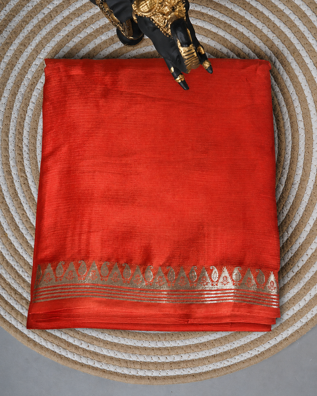 Crepe Saree with Golden Zari contrast Border -Orange