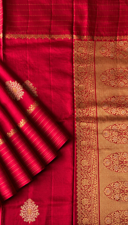 Banaras Crepe Saree With  Golden Zari Butties and Satin Golden Zari Line Design  Border - Pink
