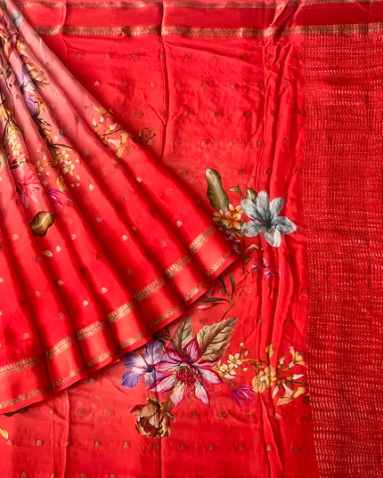 Banaras Crepe Saree with Weaving Butties and Satin Border- Orange