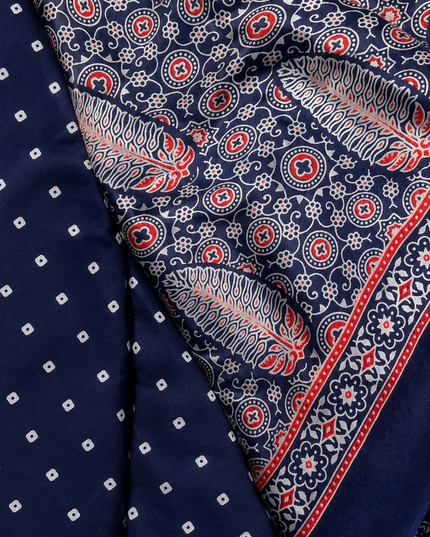 Modal silk saree with ajrakh Design and Small Border  - Navy