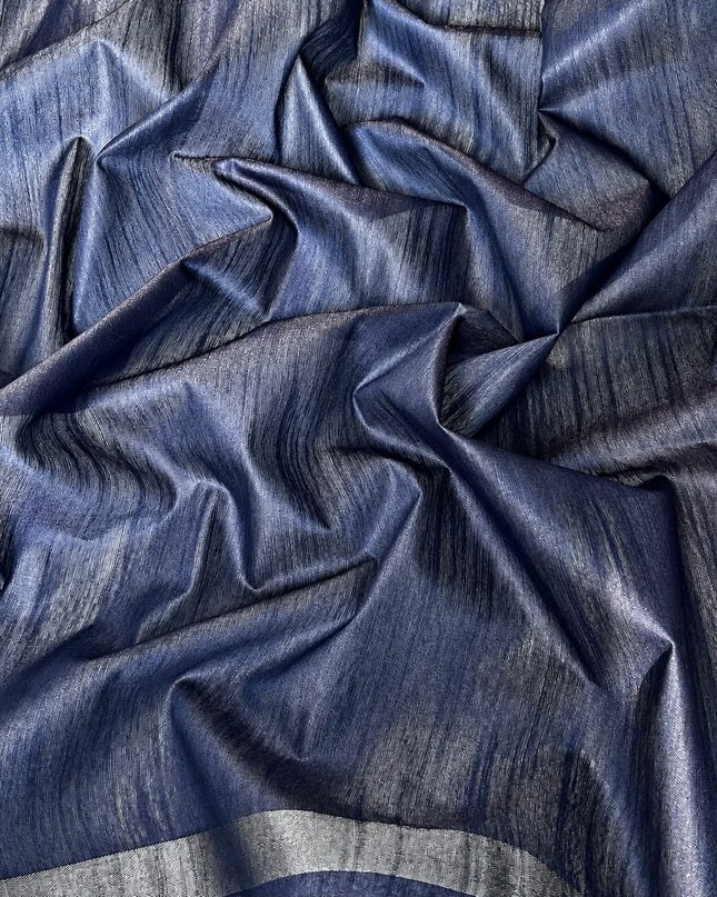 Tusser Saree with Checks Design and contrast Border -  Beige & Navy
