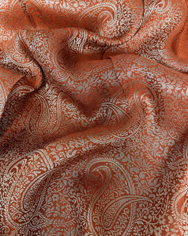 Soft Orznga Saree with Applique work with Scallop Border -Rust