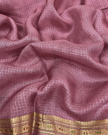 Pure Silk Kota Saree With Bhandni Print and Small Kanchi Border - Onion Pink