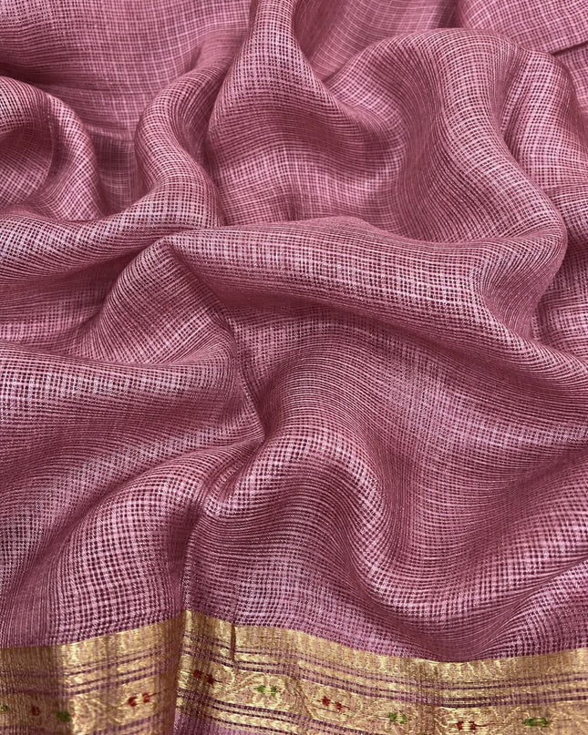 Pure Silk Kota Saree With Bhandni Print and Small Kanchi Border - Onion Pink