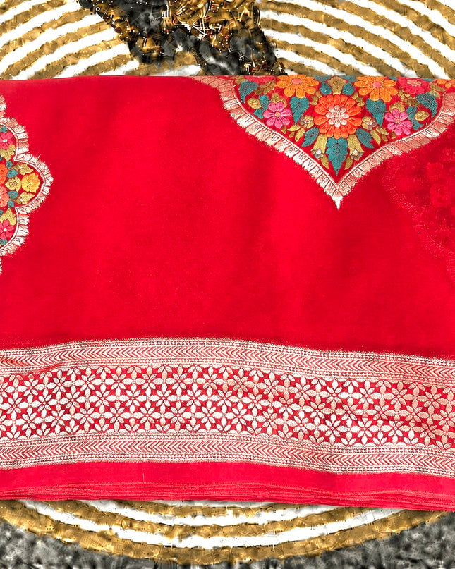 Georgette Saree with Meena Kari Weaving kaddi Border - Pink
