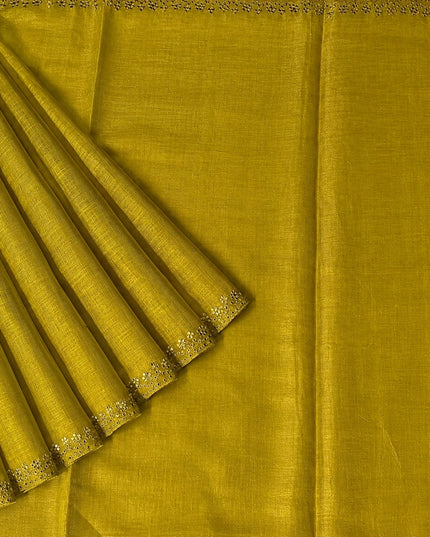 Tissue Linen Saree with Mirror Work Border- Mustard