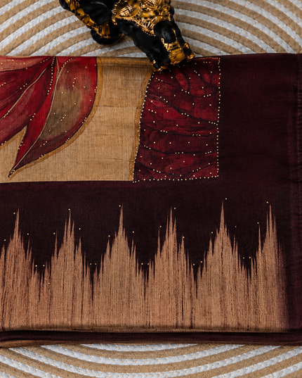 Chanderi Saree Lotus Butties Temple Design Border-  Purple