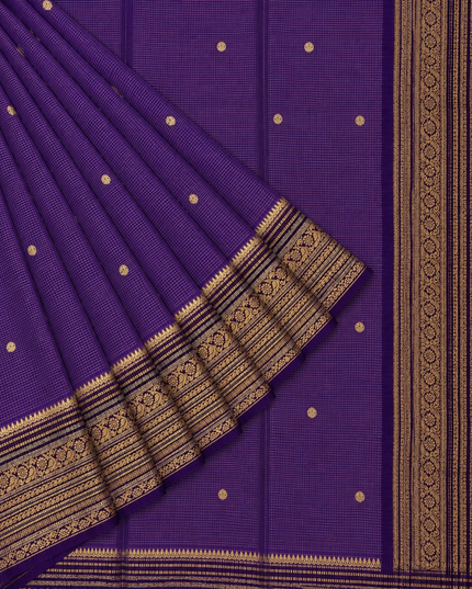 Green Silk Saree With Golden Zari Butties And Kanchi Border - Lavender
