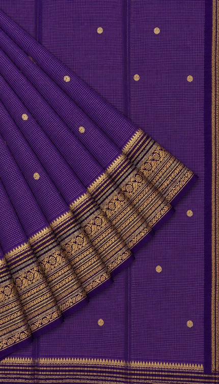 Green Silk Saree With Golden Zari Butties And Kanchi Border - Lavender