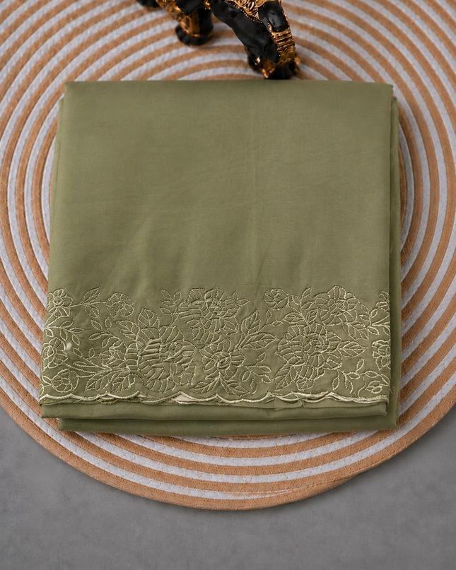 Leger Georgette Saree with  Peta Work and Scallop  Border- Pista Green