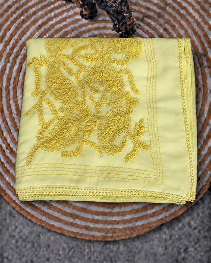 Georgette Saree With All over Kantha Work and Lace Border - Lemon Yellow