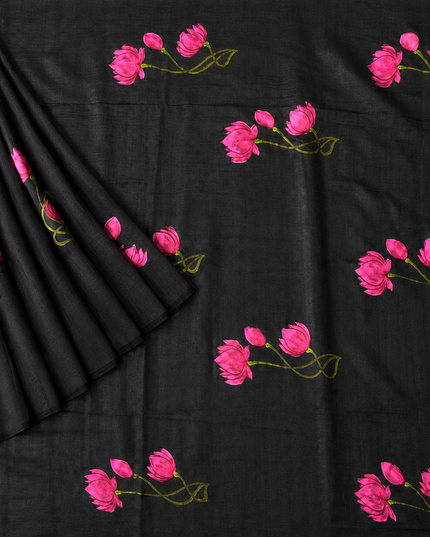 Mul cotton saree and Hand Painting with Tassels-  Black