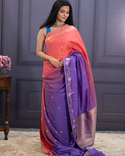 Satin Kota  Golden Zari weaving Buttis  with Banaras Border- Lavender