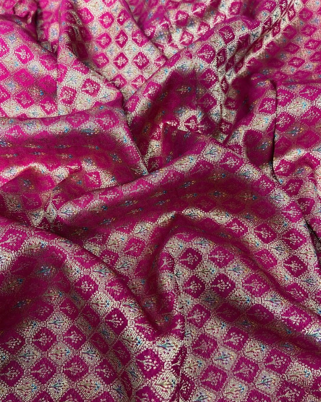 Munga Banaras Saree with Golden Buttes and Meena Kari Border - Mustard