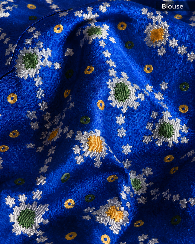 Crepe Saree with Golden Zari contrast Border - Peacock Blue