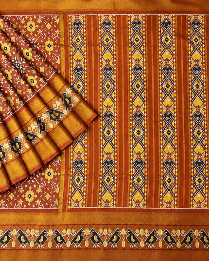 Ikkat Silk Saree with Kaddi  Border  - Orange