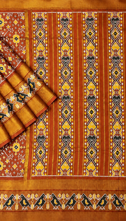 Ikkat Silk Saree with Kaddi  Border  - Orange