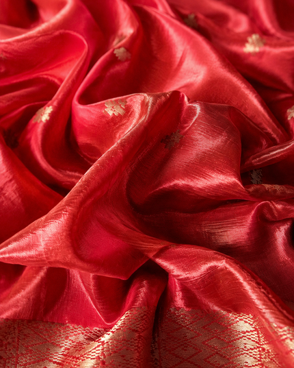 Chanderi  Silk Saree with All over Jamdani weaving style and golden Zari border - Pink