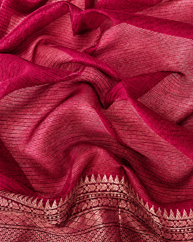 Kota Silk Saree with All over Thread Weaving Flower Butties and Golden Border - Red