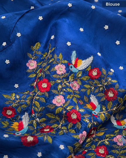 Chinon Silk Saree  with Golden Zari  Weaving Checks Design With Small Butties  Contrast Golden Zari Border -Teal Blue