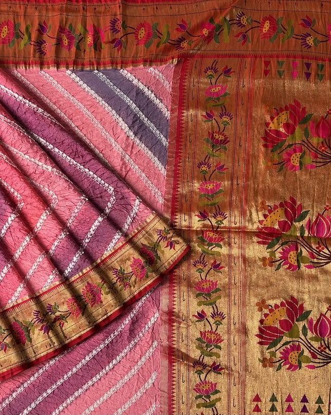 Bhandni Saree with Paithani Saree Border - Light Pink