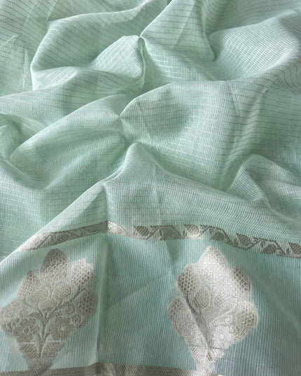 Kora Kota Saree with Applique work and Gap Border -  Sage Green
