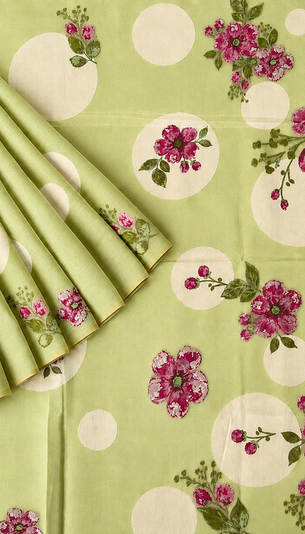 Chanderi Saree with Self Weaving Floral Design - Green