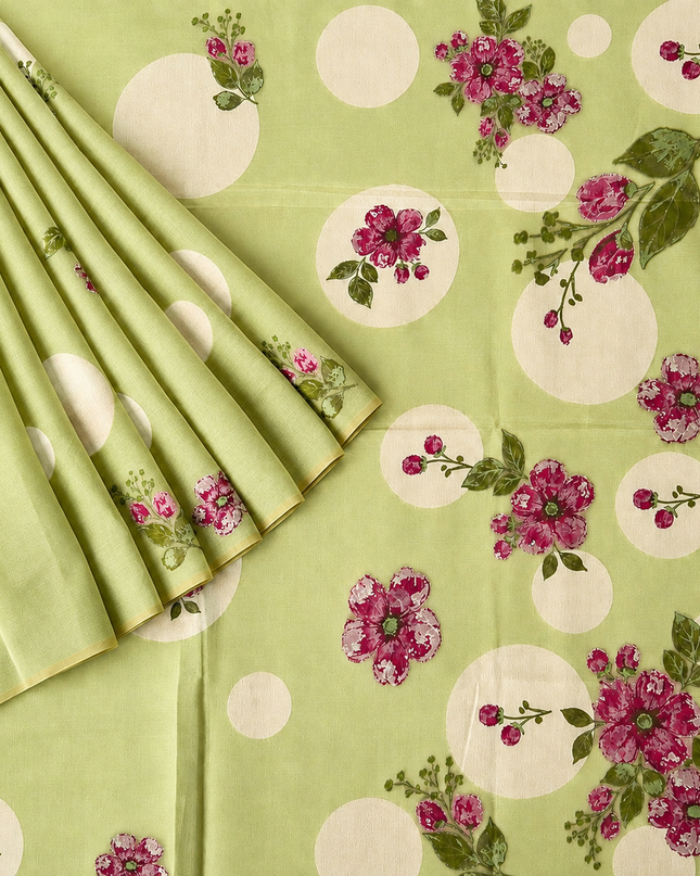 Chanderi Saree with Self Weaving Floral Design - Green