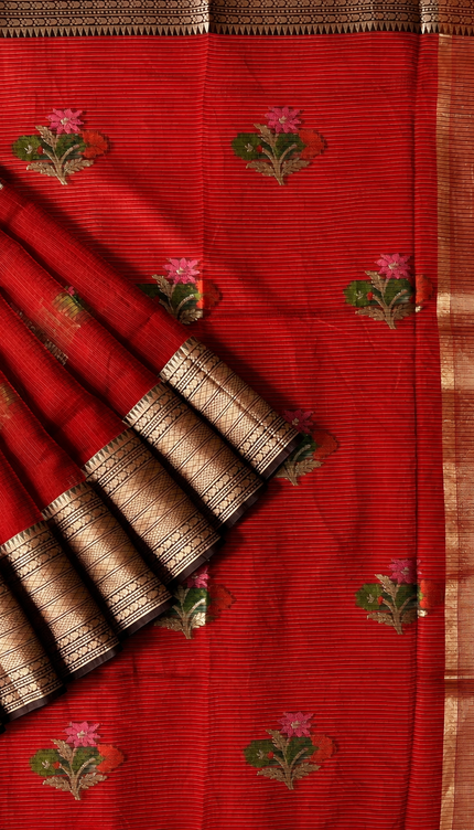 Kota Silk Saree with All over Thread Weaving Flower Butties and Golden Border - Red
