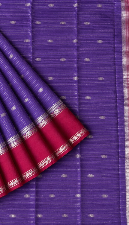 Munga Silk Saree With All over Oosi Design and Small Gold Butties  Contrast Border-  Lavender & Pink