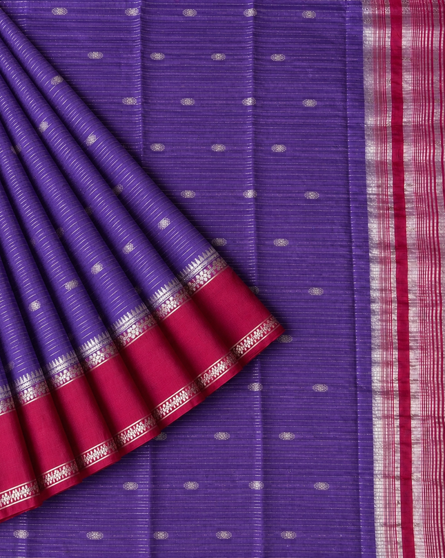 Munga Silk Saree With All over Oosi Design and Small Gold Butties  Contrast Border-  Lavender & Pink