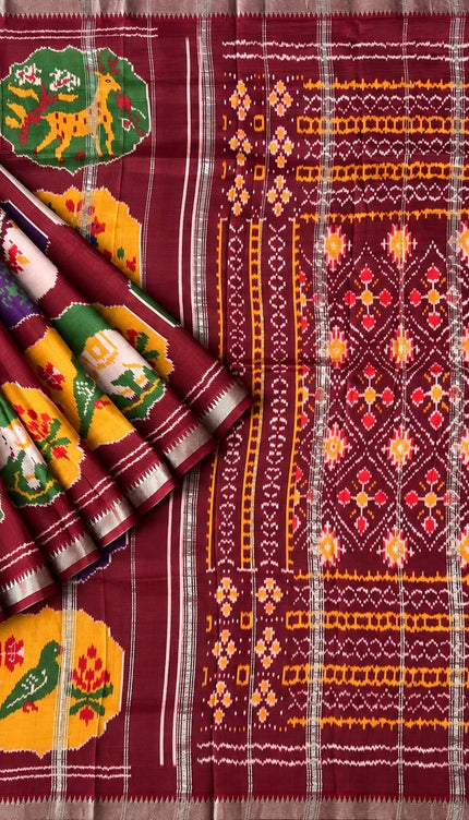 Mangalagiri saree with Potola Print and contrasting border -  Navy