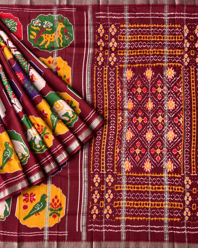Mangalagiri saree with Potola Print and contrasting border -  Maroon
